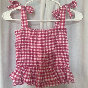 Pink Gingham Smocked Tank Top